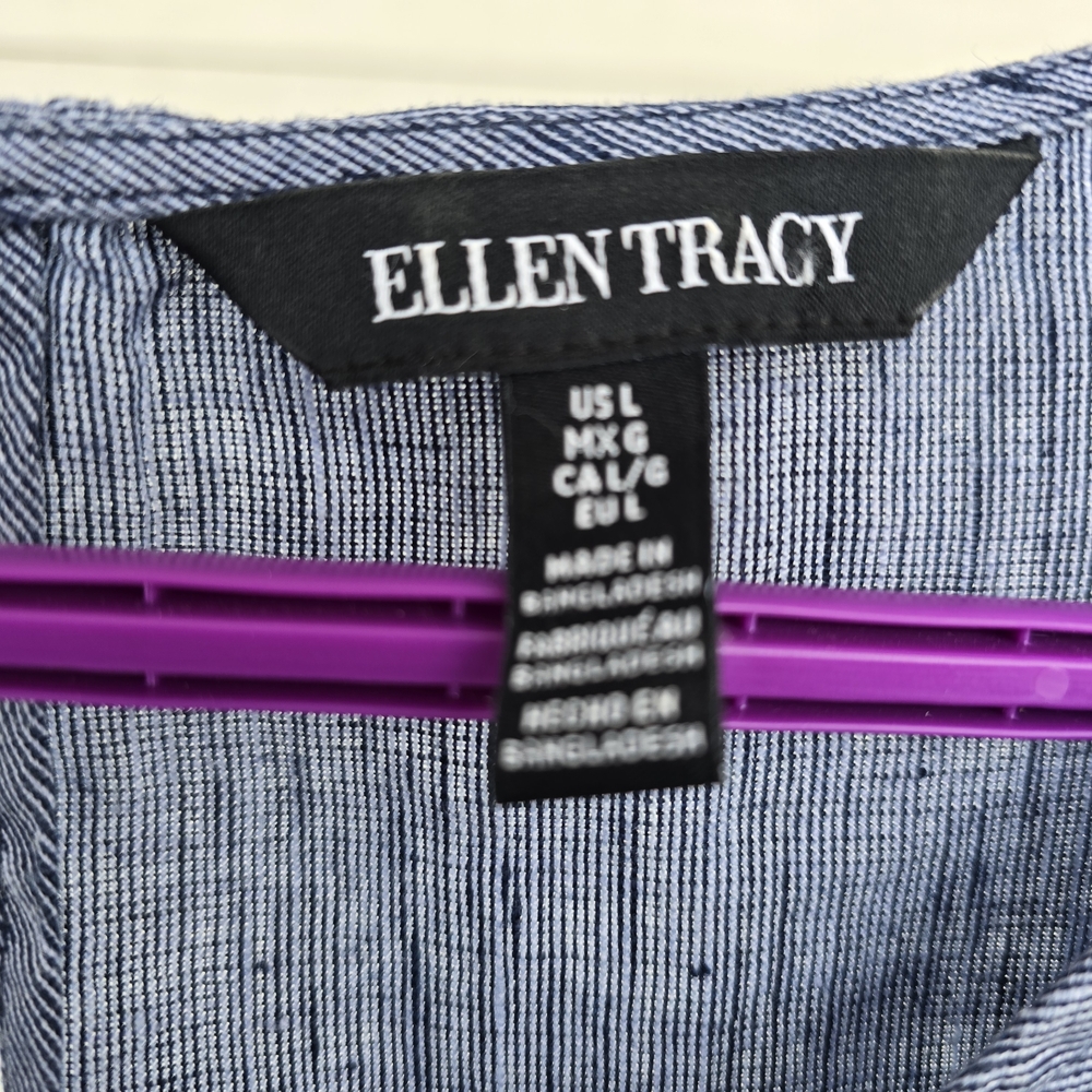 Ellen Tracy Sleeveless Tank-style Linen  Blouse Top In Heathered Blue. - Picture 2 of 6